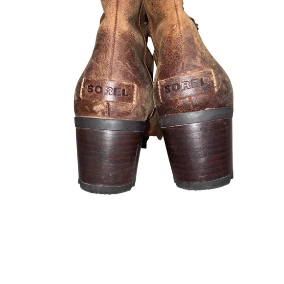 SOREL Women's Cate Lace Bootie Waterproof Leather Rain Boot in Brown Size 8 - Picture 5 of 7